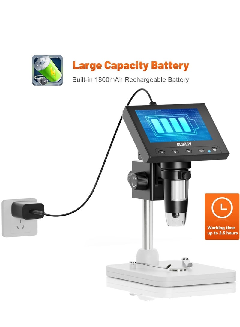 Elikliv Microscope, LCD Digital Coin Microscope 1000x, Coin Magnifier with 8 Adjustable LED Lights, PC View Compatible with Windows/MacBook, EDM4, 4.3-Inch