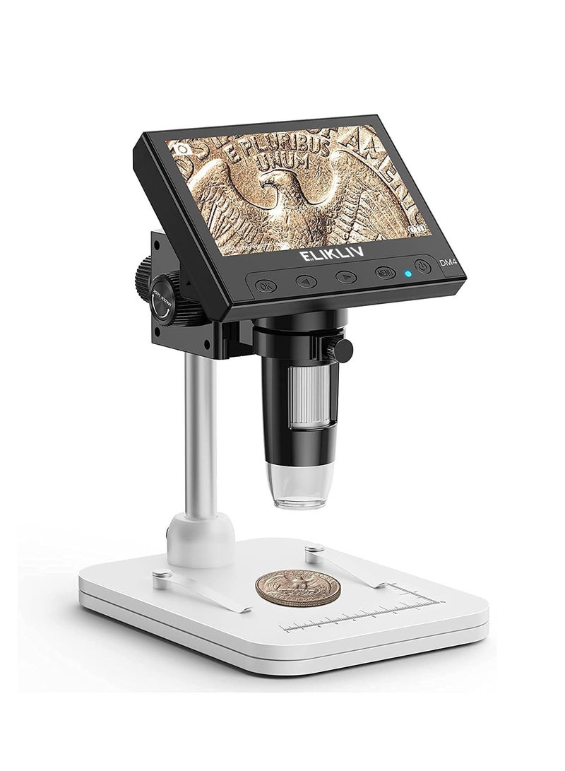 Elikliv Microscope, LCD Digital Coin Microscope 1000x, Coin Magnifier with 8 Adjustable LED Lights, PC View Compatible with Windows/MacBook, EDM4, 4.3-Inch