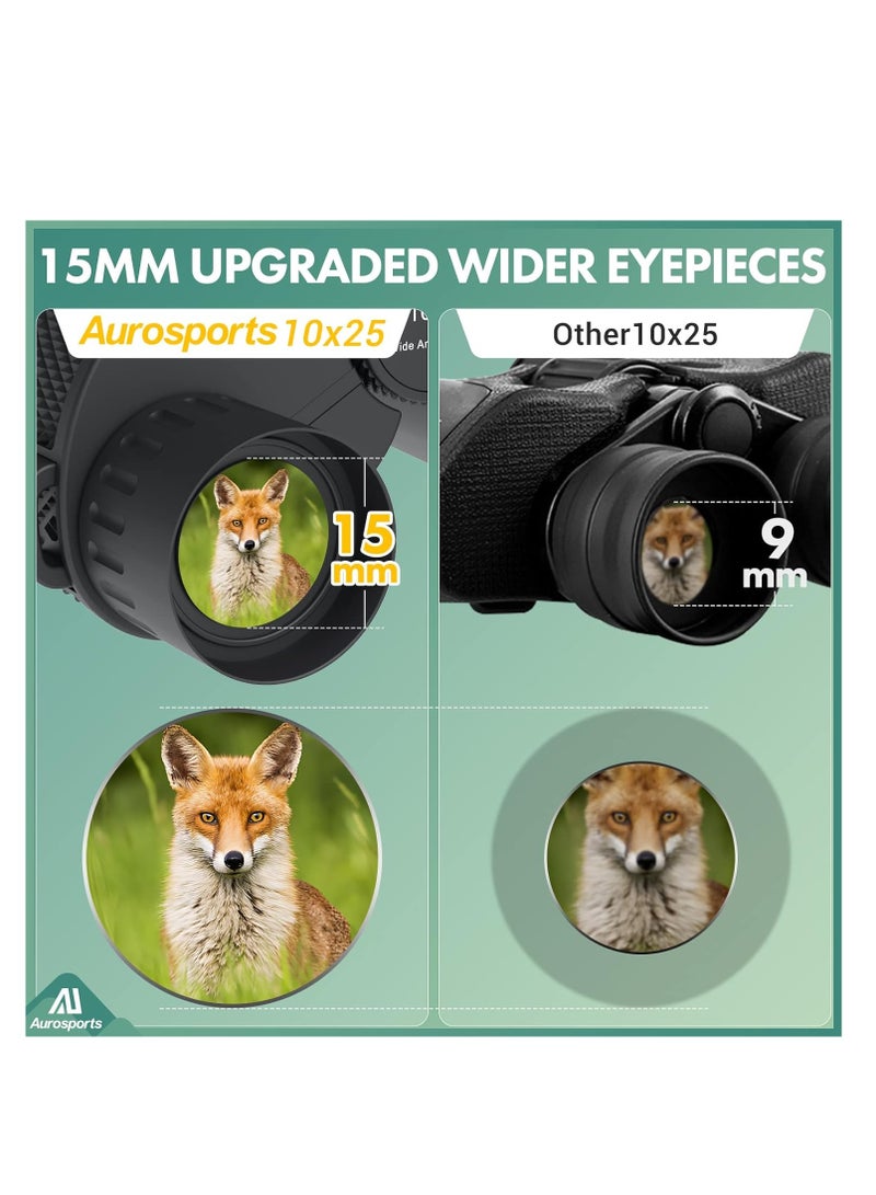 Aurosports 10x25 Binoculars for Adults and Kids, Large View Compact Binoculars with Low Light Vision, Easy Focus Small Binoculars for Bird Watching Outdoor Travel Sightseeing Concert Hunting Hiking