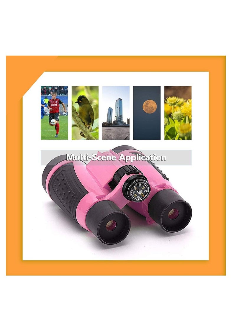 Compact Binoculars for Kids Bird Watching Hiking Camping Fishing Accessories Gear Essentials Best Toy Gifts for Boys Girls Children Toddler Waterproof 5X30 Optical Lens Including Compass