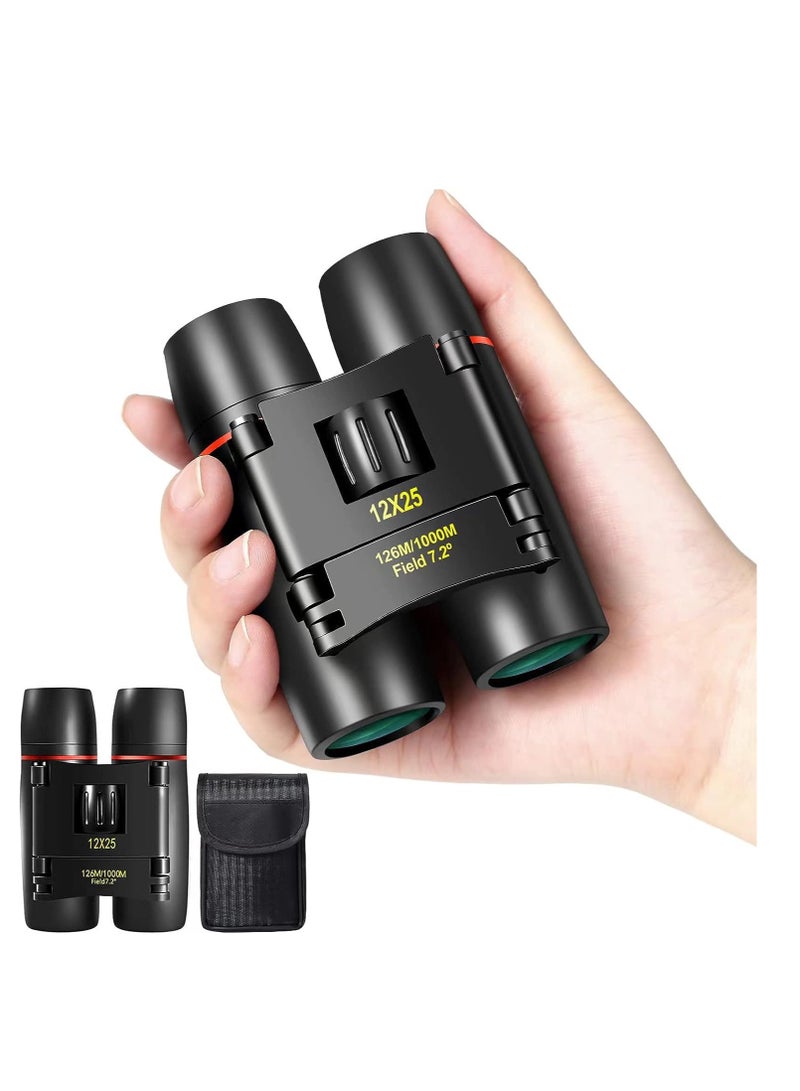 12X25 Mini Pocket Binoculars Compact, Small Lightweight Foldable for Adults Kids Bird Watching, Travel, Opera Concert, Hiking, Cruise, Football Game Green