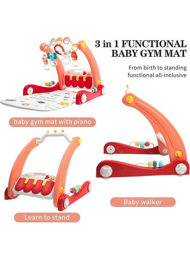 Baybee 2 in 1 Convertable Baby Activity Walker for Baby with Playgym Baby Play gym with Piano  5 Hanging Baby Toys  Activity Play Mat Gym Kids Walker for Baby Toddlers Boy Girl 0-18 Months Red