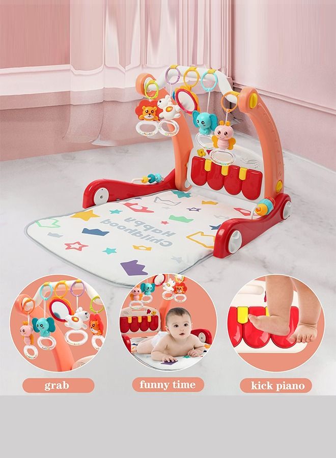 Baybee 2 in 1 Convertable Baby Activity Walker for Baby with Playgym Baby Play gym with Piano  5 Hanging Baby Toys  Activity Play Mat Gym Kids Walker for Baby Toddlers Boy Girl 0-18 Months Red