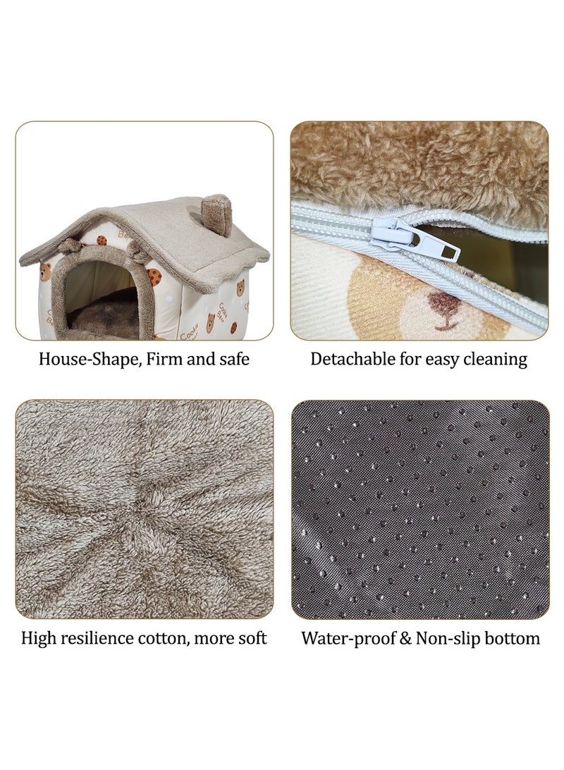 Cat house bed for small and medium-sized pets, Comfortable cat shelter with Removable cushion, Zipper, and Anti-slip bottom, Suitable for indoor cats 45 cm (Brown)