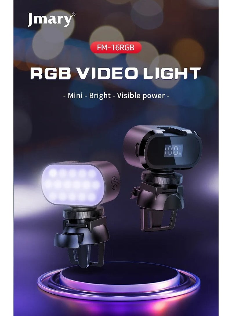 FM-16 RGB Mini Video Lights LED Camera 360° Full-Colour Portable Photography Lighting Rechargeable Dimmable Panel Lamp With Clip Mount