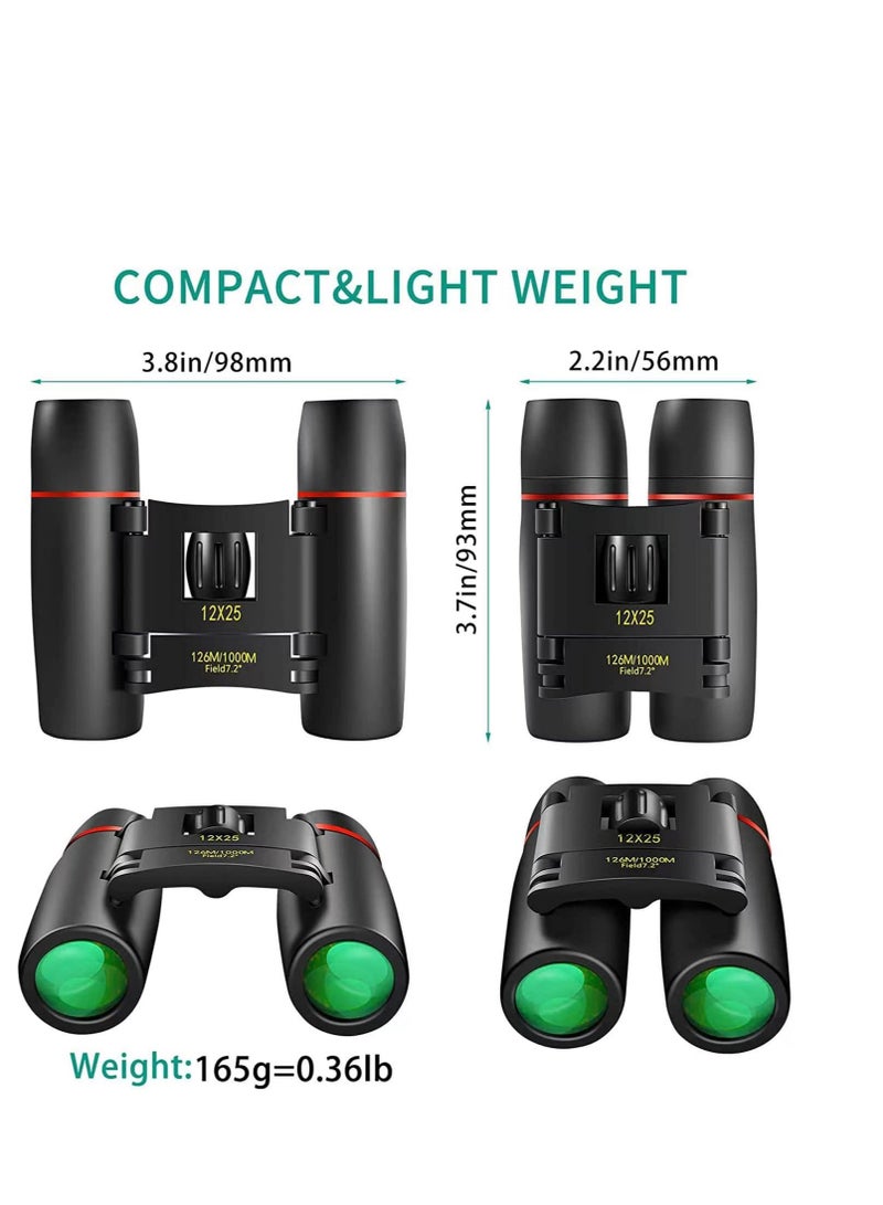 POLDR 12X25 Small Pocket Binoculars Compact Adults,Mini Kids Binoculars Boys for Bird Watching,Concert Theater Opera