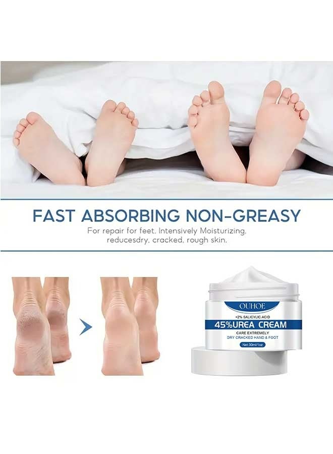Urea 45% Foot Cream with 2% Plus Salicylic Acid, Foot Cream for Dry Cracked Heels - best Callus Remover For Feet & Hands, Natural Moisturizes Nourishes Softens Dry, Rough, Cracked, Dead Skin
