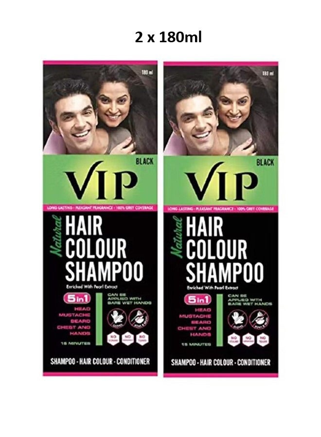 Natural Hair Colour Shampoo Black 180ml for Unisex 2 Pieces