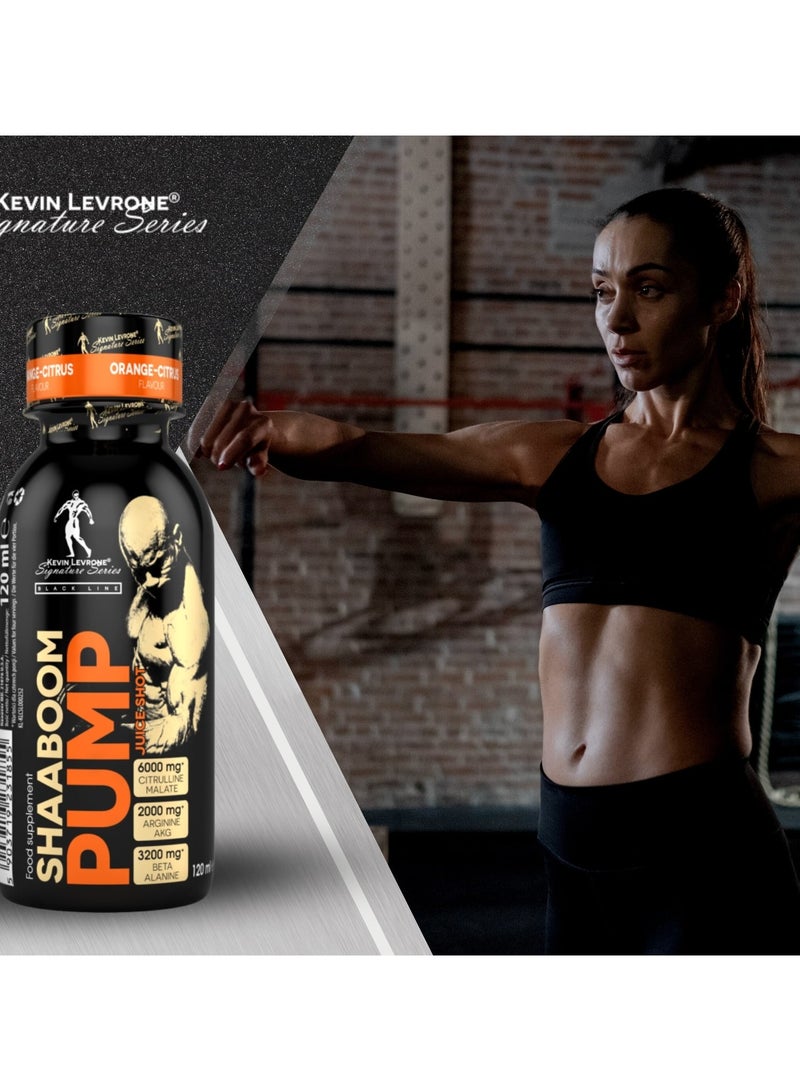Kevin Levrone Shaaboom Pump Juice Shot Orange Citrus Flavor 120 ml Pack of 24