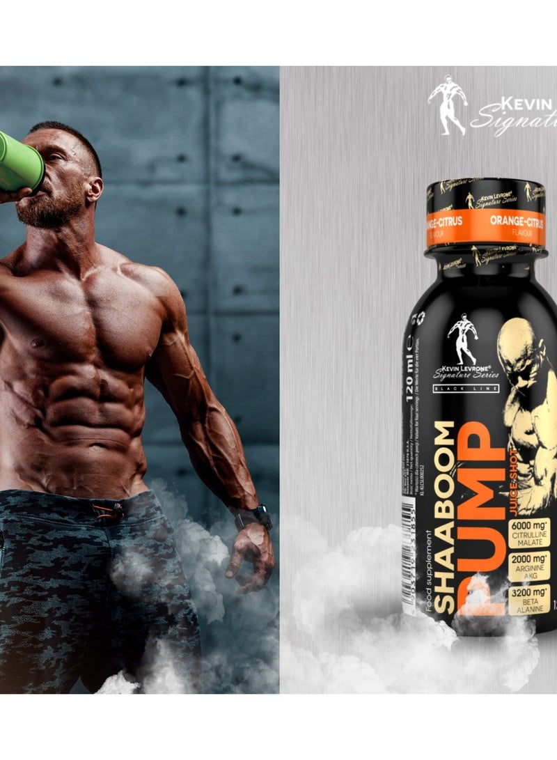 Kevin Levrone Shaaboom Pump Juice Shot Orange Citrus Flavor 120 ml Pack of 24