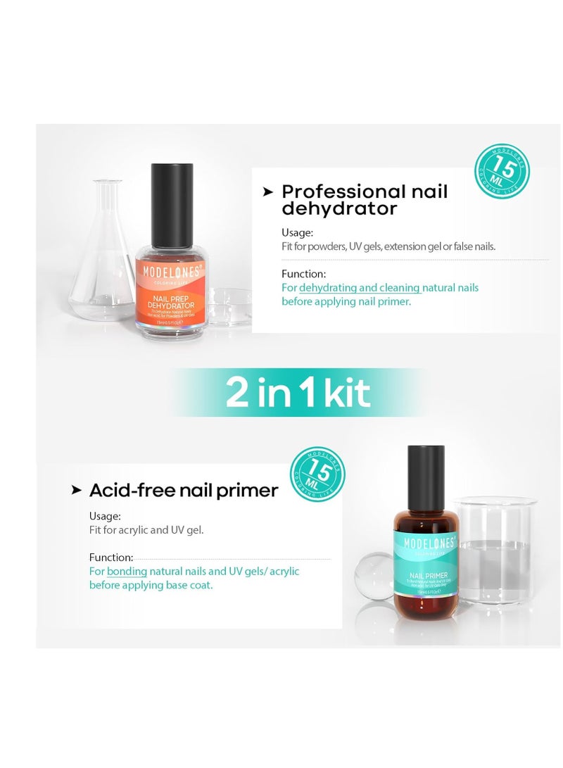 modelones 15 ml Nail Prep Dehydrator and Primer, Nail Prep Dehydrator & Nail Primer Kit, Acrylic Nail Supplies Primer