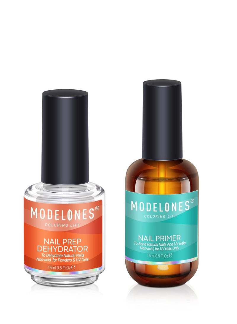 modelones 15 ml Nail Prep Dehydrator and Primer, Nail Prep Dehydrator & Nail Primer Kit, Acrylic Nail Supplies Primer