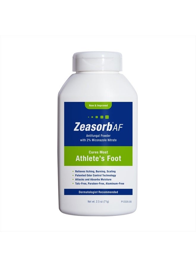 Super Absorbent Athlete's Foot Antifungal Treatment Powder, Dermatologist Recommended, Patented Odor Control Technology, with 2% Miconazole Nitrate and Soothing Aloe, Talc-Free, 2.5 oz Bottle