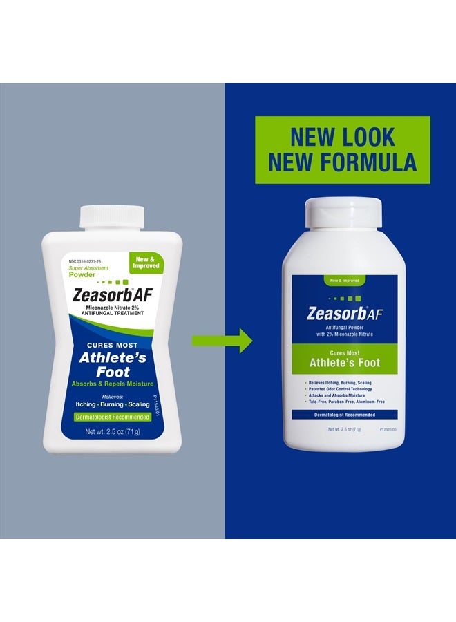 Super Absorbent Athlete's Foot Antifungal Treatment Powder, Dermatologist Recommended, Patented Odor Control Technology, with 2% Miconazole Nitrate and Soothing Aloe, Talc-Free, 2.5 oz Bottle