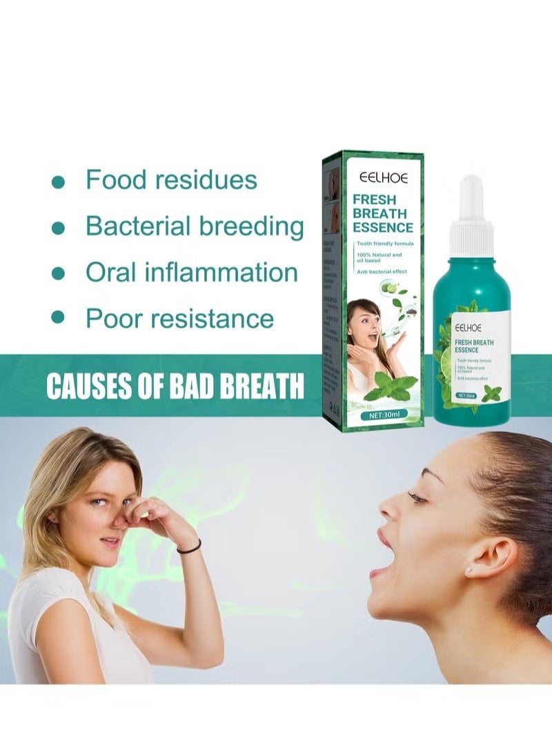 Fresh Breath Oral Care Essence, Bad Breath Treatment for Adults, Dry and Bad Mouth Smell Removing Drops, Eliminates Mouth Odor Essence, Easy to Carry and Handy Fresh Breath Oil-Serum, 30ml