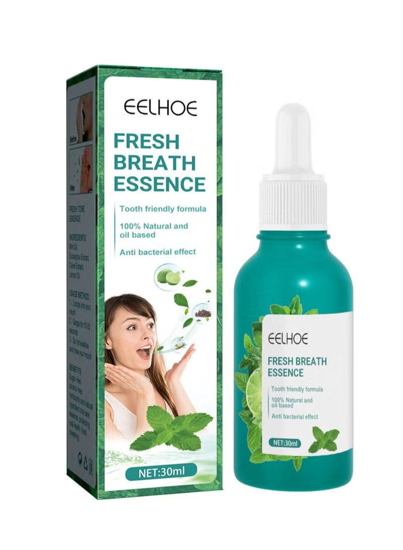 Fresh Breath Oral Care Essence, Bad Breath Treatment for Adults, Dry and Bad Mouth Smell Removing Drops, Eliminates Mouth Odor Essence, Easy to Carry and Handy Fresh Breath Oil-Serum, 30ml