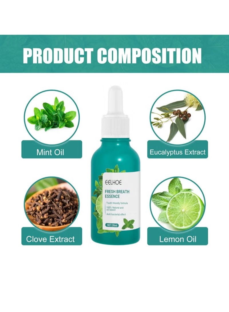 Fresh Breath Oral Care Essence, Bad Breath Treatment for Adults, Dry and Bad Mouth Smell Removing Drops, Eliminates Mouth Odor Essence, Easy to Carry and Handy Fresh Breath Oil-Serum, 30ml
