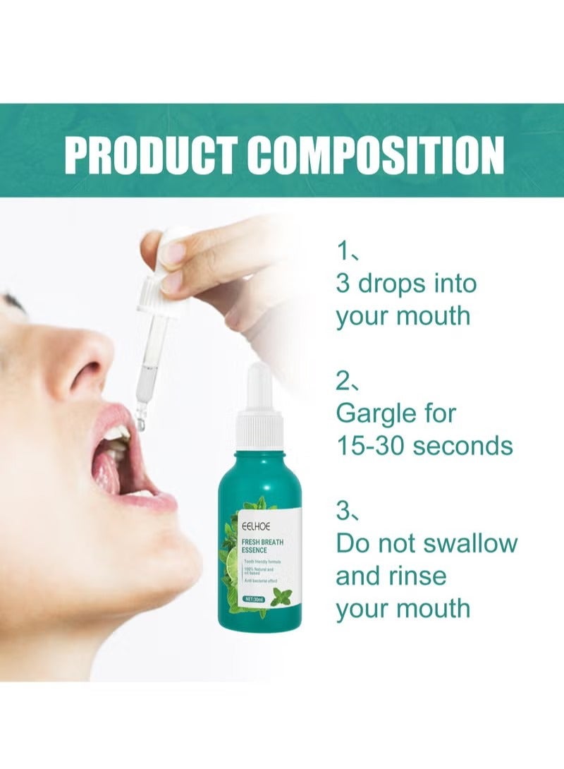 Fresh Breath Oral Care Essence, Bad Breath Treatment for Adults, Dry and Bad Mouth Smell Removing Drops, Eliminates Mouth Odor Essence, Easy to Carry and Handy Fresh Breath Oil-Serum, 30ml
