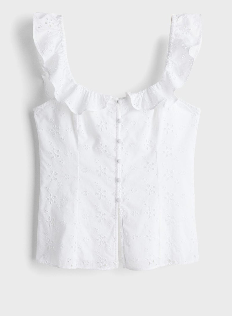 Frill Trimmed Printed Top