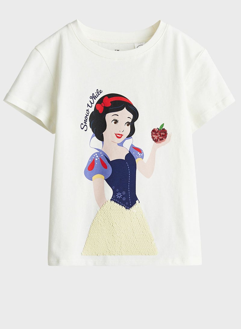 Kids Sequin Snow White Printed T-Shirt