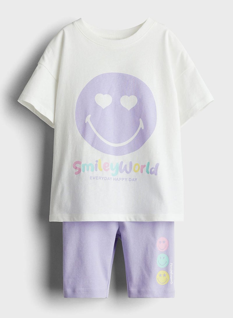 Kids Crew Neck Graphic T-Shirt & Shorts Set