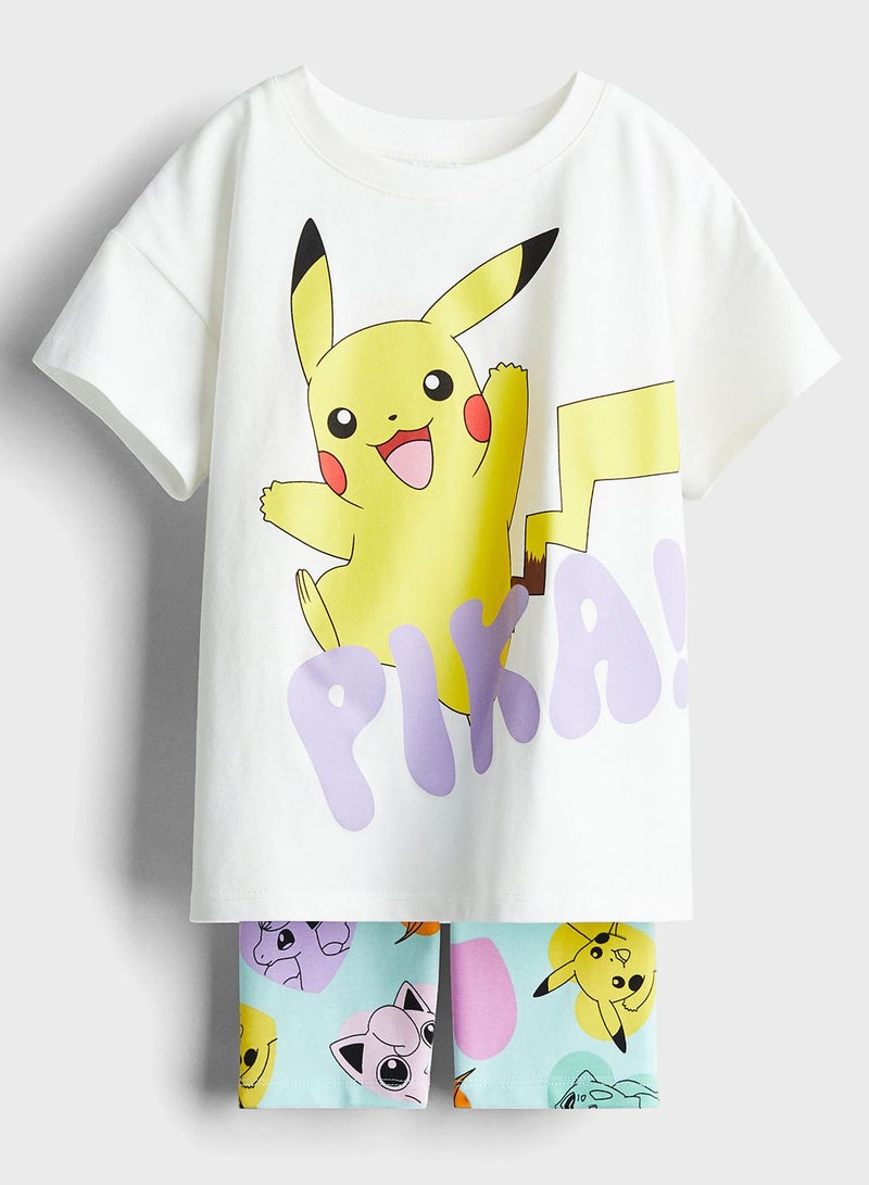 Kids Pokemon Print T-Shirt & Shorts Set