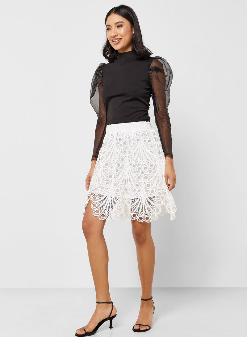 High Waist Laser Cut Mini Skirt