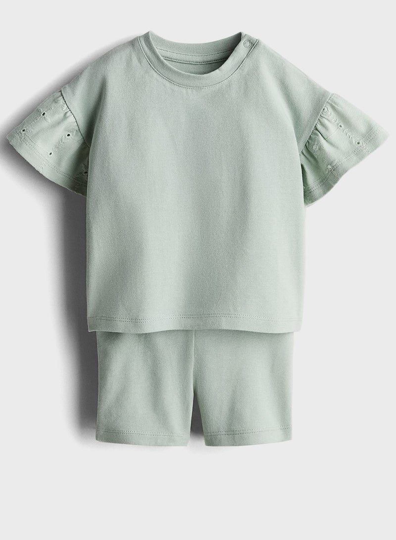 Kids Buttoned Neck T-Shirt & Shorts Set