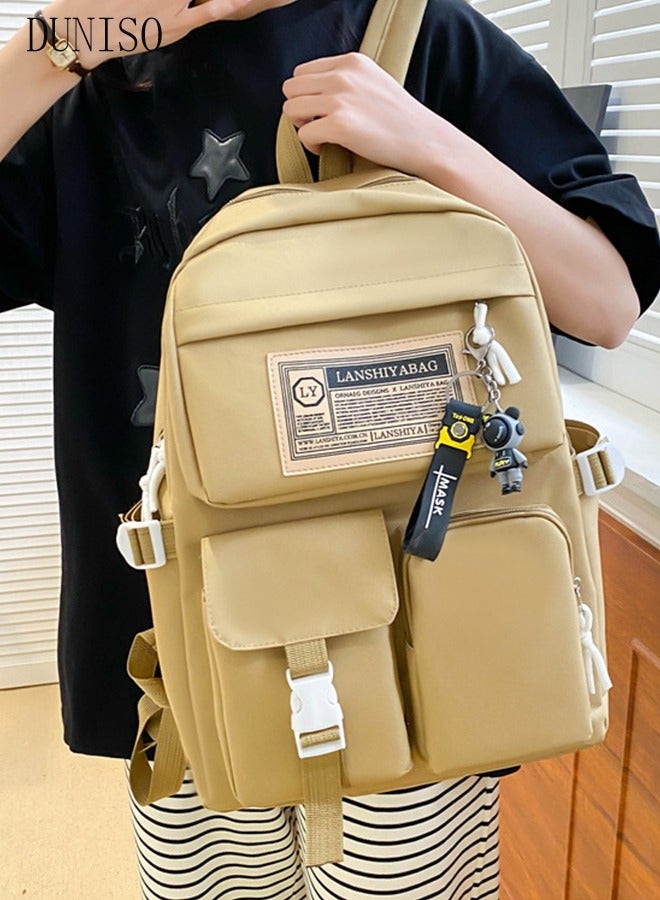 5PCS Kids School Backpack Set Canvas Laptop School Bag Sets for Kids with Tote Bag,Shoulder Bag,Pencil Box,Small Bag ,Large-capacity Bookbag for Girls Boys Back to School Supplies