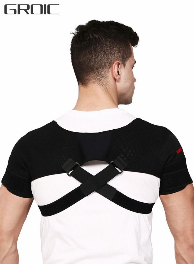 Double Shoulder Support Strap Wrap, Shoulder Brace Two-Way Adjustable Pressurized for Shoulder Stability and Recovery, Fits Left and Right Shoulder Outdoor Hiking Lifting Sports