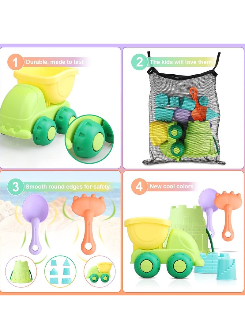 Beach Toys for Toddlers Kids Sand Toys Includes Beach Bucket Dump Truck Toy, Sand Shovel, Rake, Sand Castle Toys Sand Bucket and Shovel for Kids Sandbox Toys with Bonus Mesh Bag