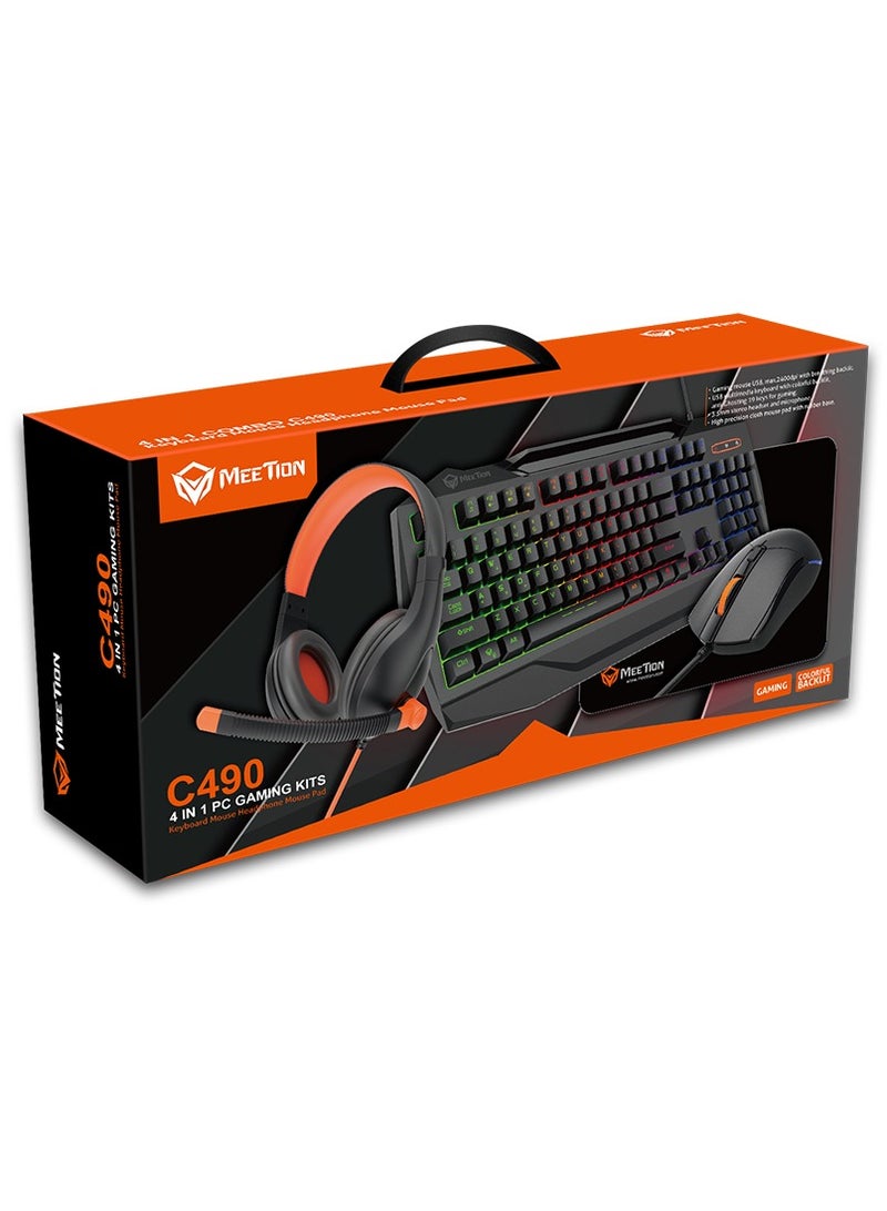 4 IN 1 PC Gaming Kits C490, Headset/Keyboard/Gaming Mouse/Mouse Pad