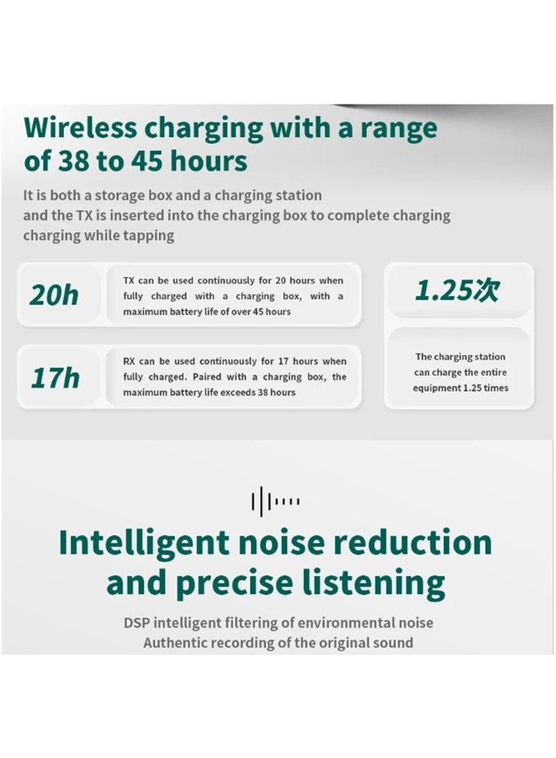 MII Dual Channel Wireless Microphone for Phone Lapel One Touch Noise Cancelling Microphone Mic with Charging Box Noise Reduction for Video Android IOS Camera laptop