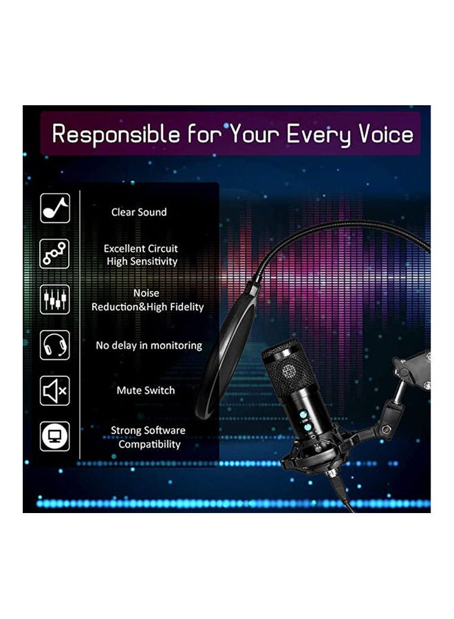 Professional Studio Broadcasting Recording Condenser Microphone Set ANY0055 Black