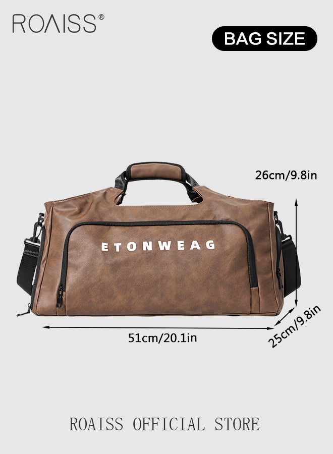 Unisex Multifunctional Large Capacity Fitness Bag Dry and Wet Separation Independent Shoe Position Sports Shoulder Bag PU Leather Waterproof Business Travel Luggage Bag