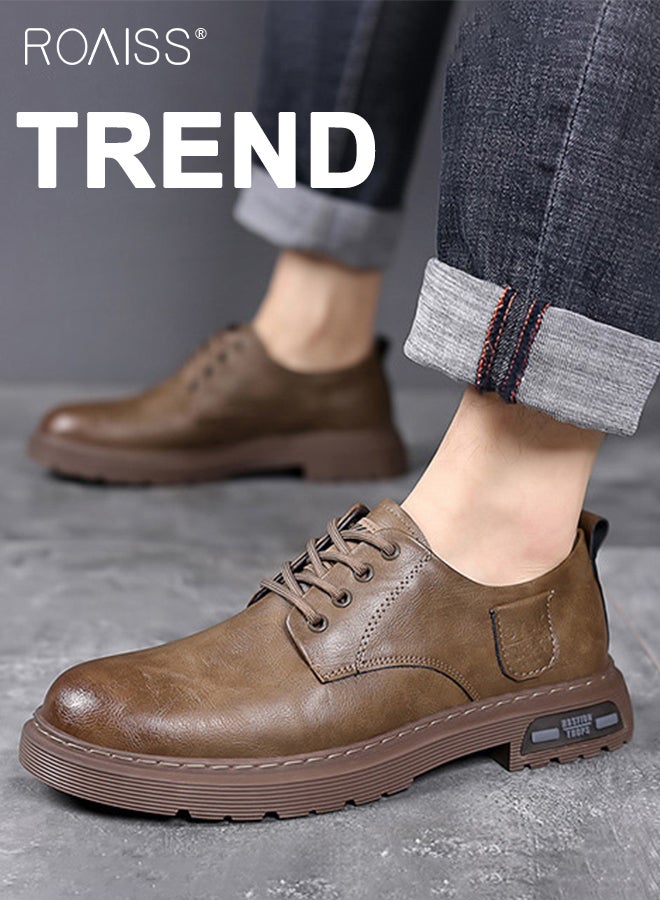 Men's Genuine Leather Lace-Up Oxfords Comfortable Round Toe Non Slip Work Shoes Casual Fashion Business Dress Shoes