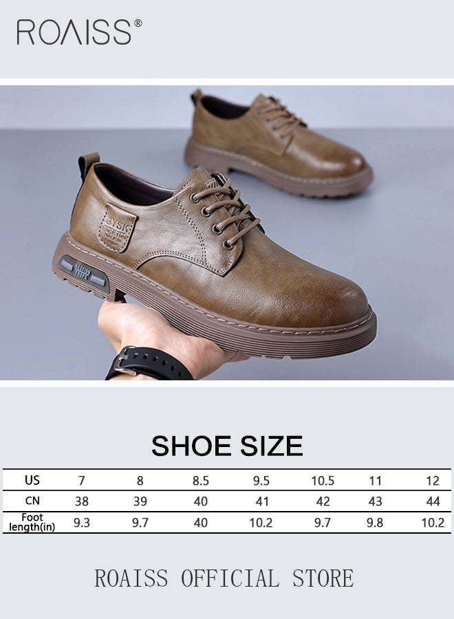 Men's Genuine Leather Lace-Up Oxfords Comfortable Round Toe Non Slip Work Shoes Casual Fashion Business Dress Shoes