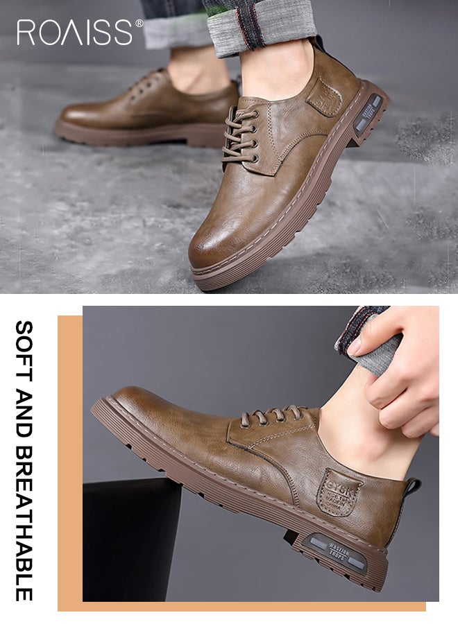 Men's Genuine Leather Lace-Up Oxfords Comfortable Round Toe Non Slip Work Shoes Casual Fashion Business Dress Shoes