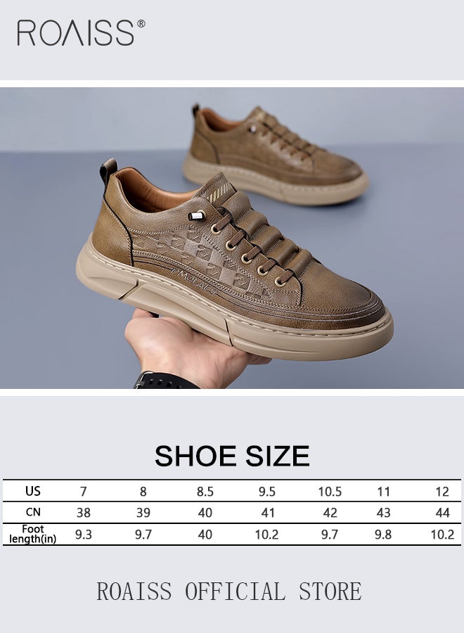 Business Casual Leather Shoes for Men Round Toe Low Top Front Lace up Anti Slip Driving Shoes Mens Retro Stretch Sole Comfort Wear Resistant Walking Shoes For All Seasons