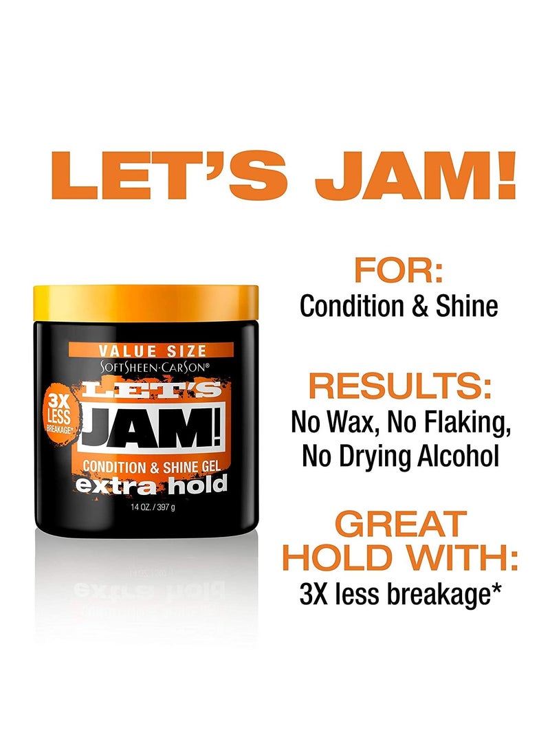 SoftSheen-Carson Let's Jam! Shining and Conditioning Hair Gel by Dark and Lovely, Extra Hold, All Hair Types, Styling Gel Great for Braiding, Twisting & Smooth Edges, Extra Hold, 14 oz