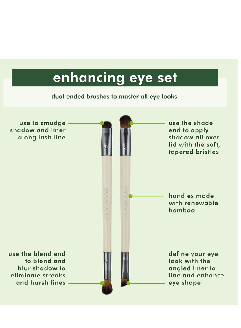 EcoTools Enhancing Eye Brush Set, Makeup Brushes For Liquid, Cream & Powder Eyeshadow & Eye Liner Application, Dual-Sided & Eco-Friendly, Synthetic Bristles, Cruelty-Free, 2 Piece Set