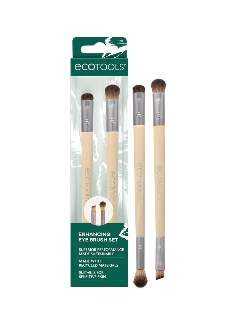 EcoTools Enhancing Eye Brush Set, Makeup Brushes For Liquid, Cream & Powder Eyeshadow & Eye Liner Application, Dual-Sided & Eco-Friendly, Synthetic Bristles, Cruelty-Free, 2 Piece Set