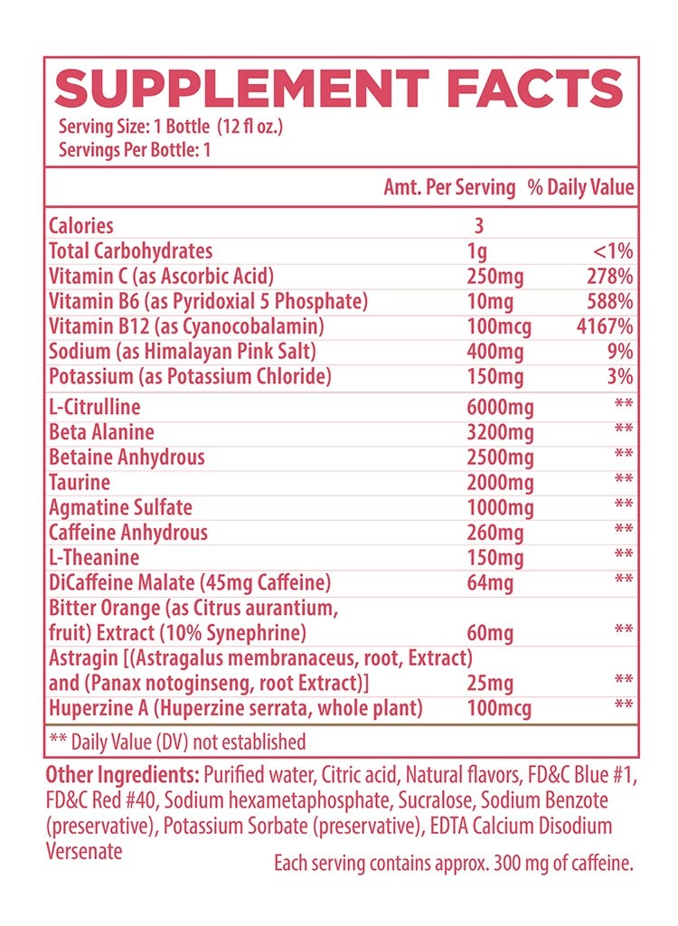 RAW Ready to Drink Pre-Workout Drink - Beta Alanine, L-Citrulline & Caffeine - Zero Sugar, Berry Blast, Box of 12x355 ML