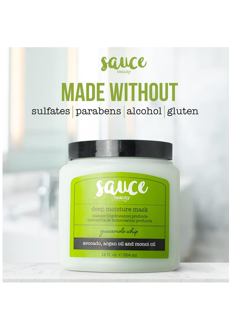 SAUCE BEAUTY Guacamole Whip Hair Mask - Deep Conditioning Hair Mask for All Hair Types w/Avocado, Honey & Argan Oil - 12 Fl Oz Hair Mask for Dry, Damaged & Frizzy Hair (Guacamole)
