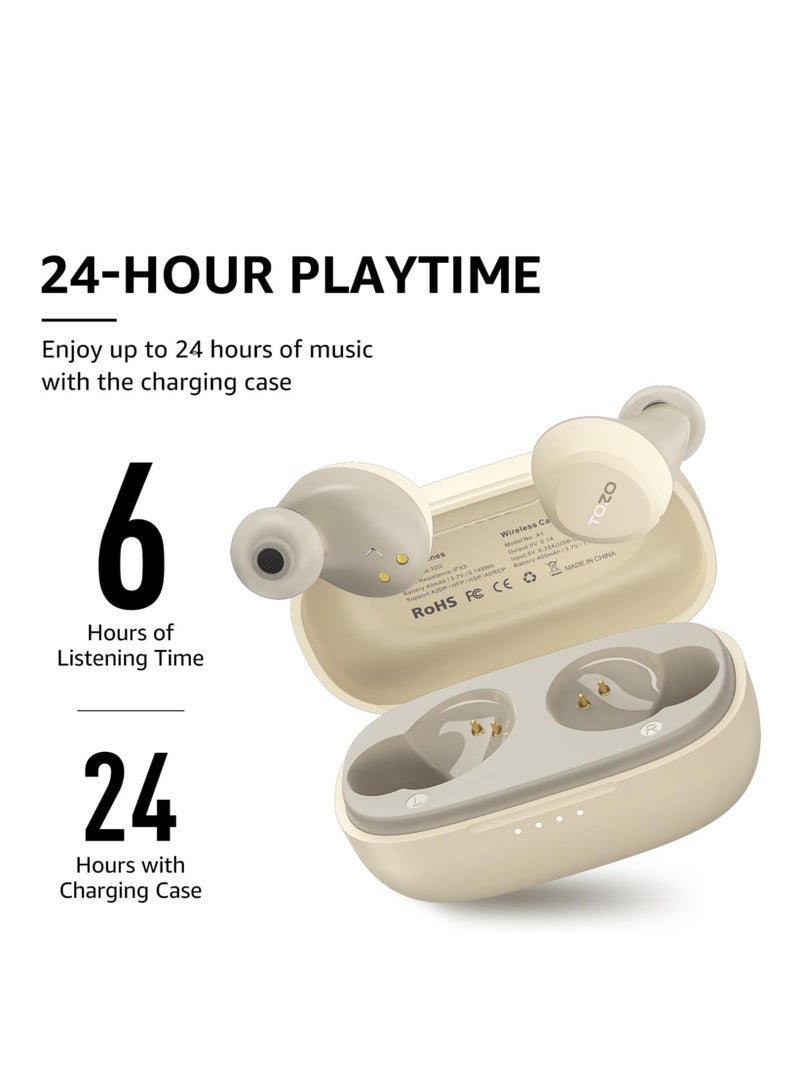 TOZO A1 Mini Wireless Earbuds Bluetooth 5.3 in Ear Light-Weight Headphones Built-in Microphone, IPX5 Waterproof, Immersive Premium Sound Long Distance Connection Headset with Charging Case, Khaki