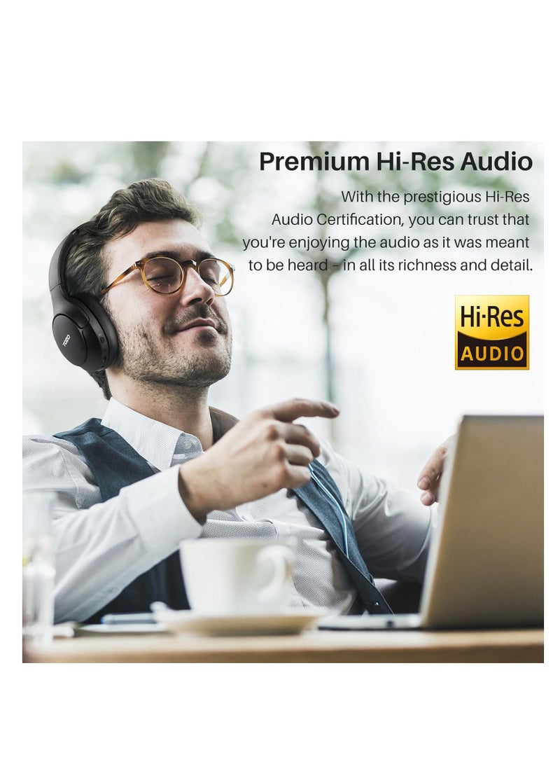 TOZO HT2 Hybrid Active Noise Cancelling Headphones, Wireless Over Ear Bluetooth Headphones, 60H Playtime, Hi-Res Audio Custom EQ via App Deep Bass Comfort Fit Ear Cups, for Home Office Travel