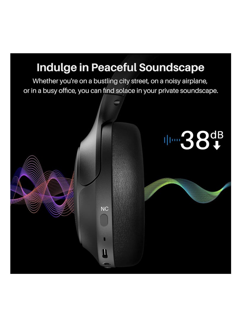 TOZO HT2 Hybrid Active Noise Cancelling Headphones, Wireless Over Ear Bluetooth Headphones, 60H Playtime, Hi-Res Audio Custom EQ via App Deep Bass Comfort Fit Ear Cups, for Home Office Travel