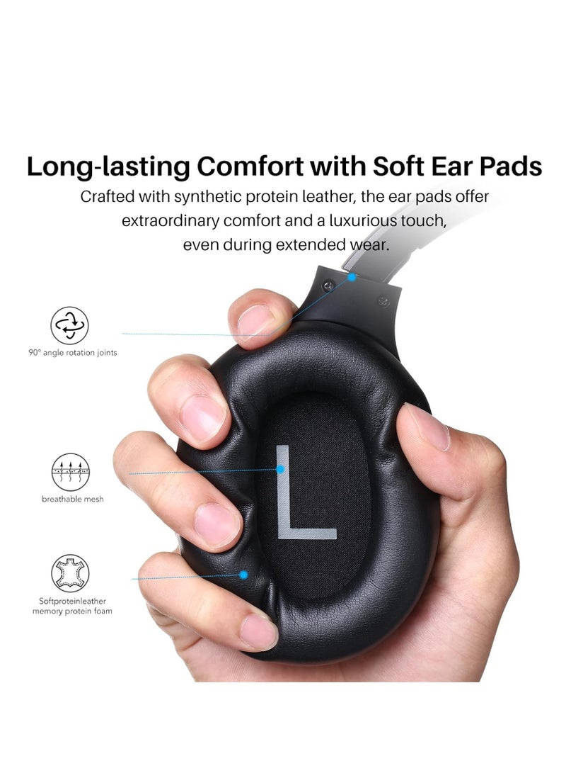 TOZO HT2 Hybrid Active Noise Cancelling Headphones, Wireless Over Ear Bluetooth Headphones, 60H Playtime, Hi-Res Audio Custom EQ via App Deep Bass Comfort Fit Ear Cups, for Home Office Travel