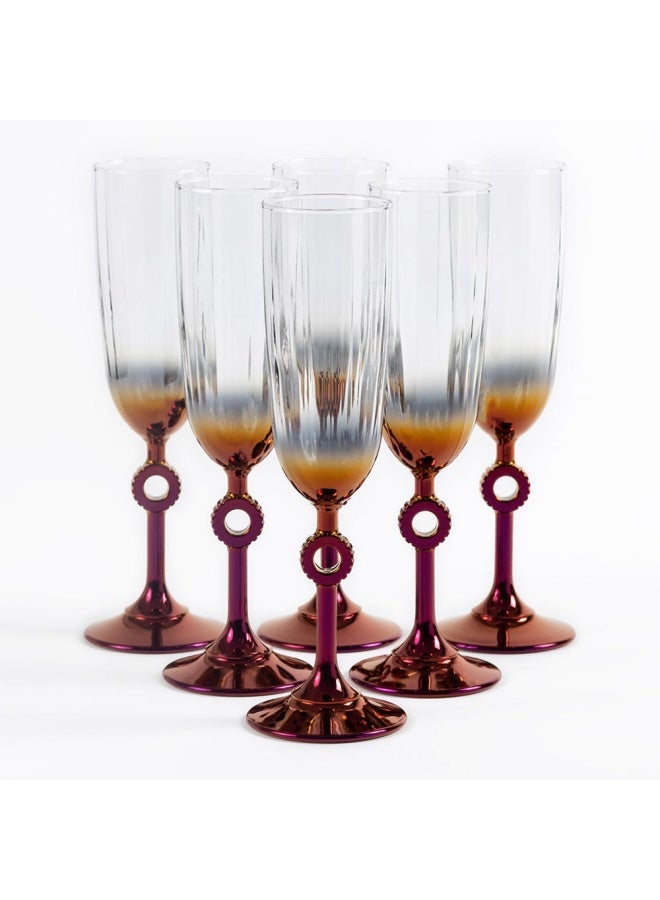 Amor 6-Piece Champagne Glass Set, Cherry & Gold - 150 Ml