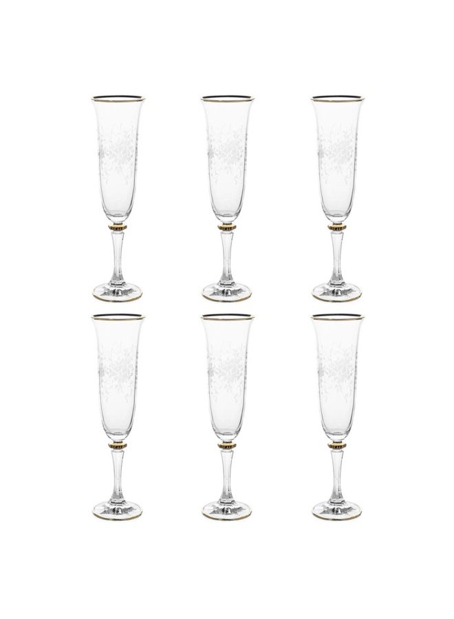 Ricco Champagne Glass, Clear & Gold - Set Of 6